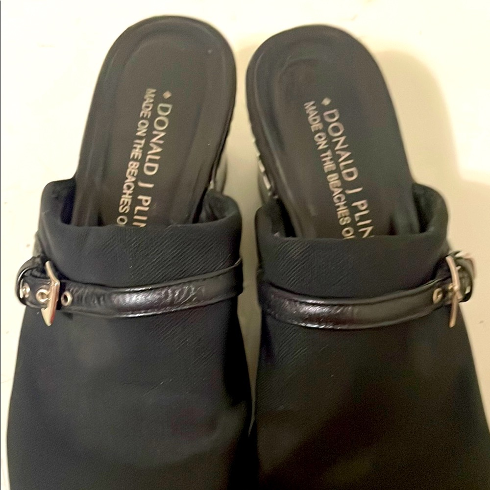Donald J. Pliner Black Slip-On Mules with Buckle Detail